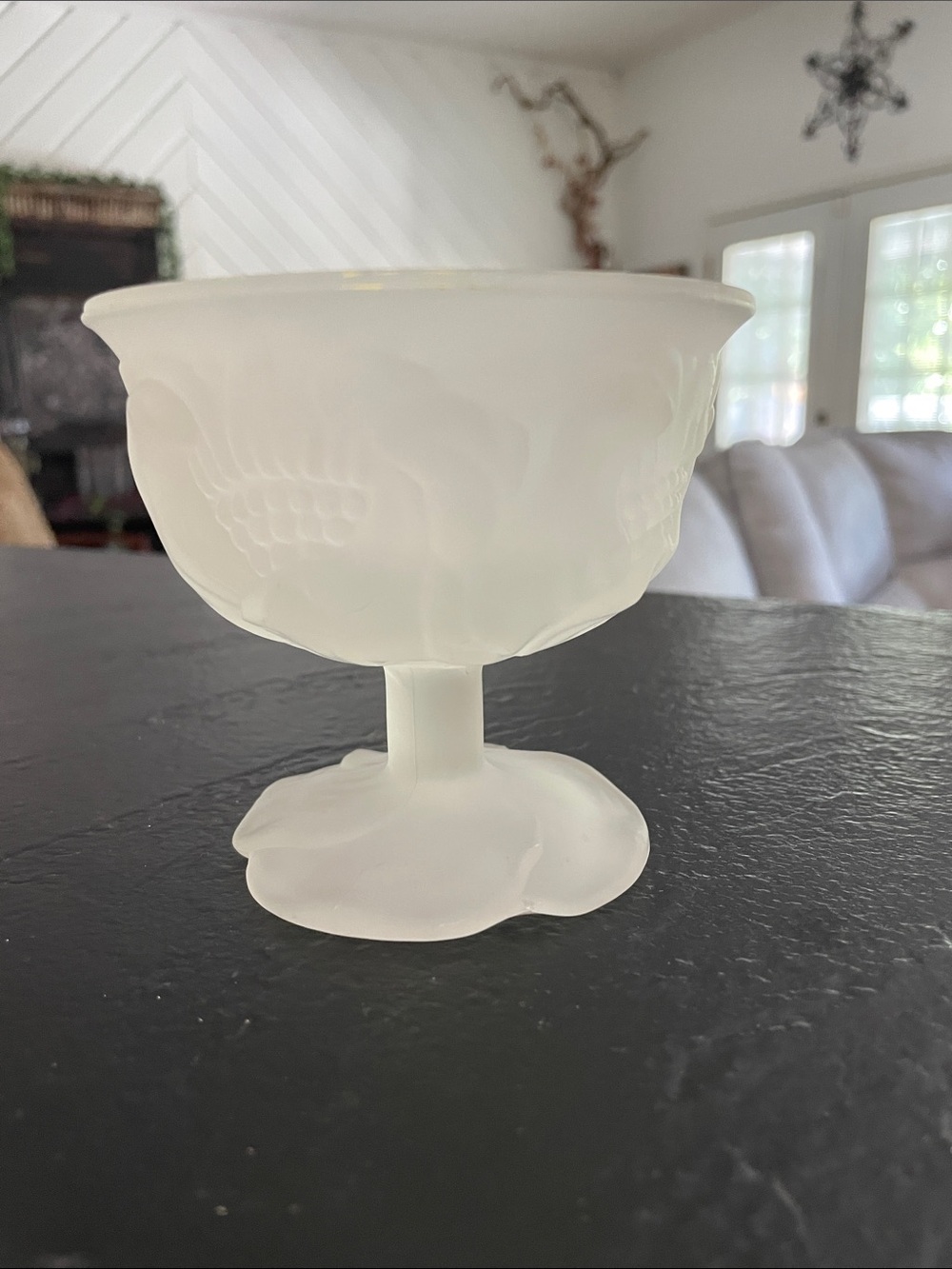 Avon Frosted Glass Pedestal Compote - White